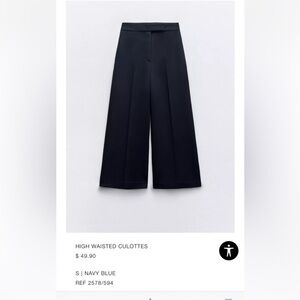 Zara Navy High-Waisted Cropped Wide-Leg Pants / Culottes